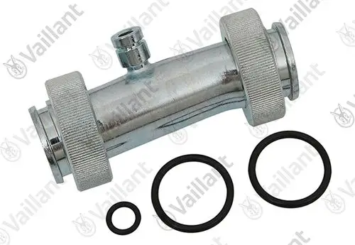 Vaillant Rohr mit zwei Anschlussgewinden und O-Ringen. Geeignet für Heizungs- oder Sanitärinstallationen. Metallisches Material, mittlere Bauform.